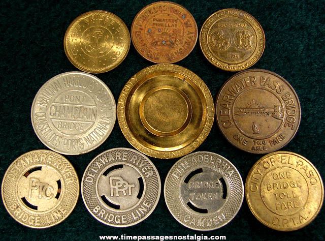 (10) Old Metal Bridge Advertising Token Coins