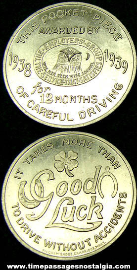 1938 - 1939 Careful Driving Award Good Luck Token Coin