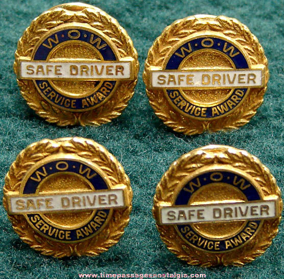 (4) Matching Old Enameled & Gold Filled Safe Driver Service Award Pins