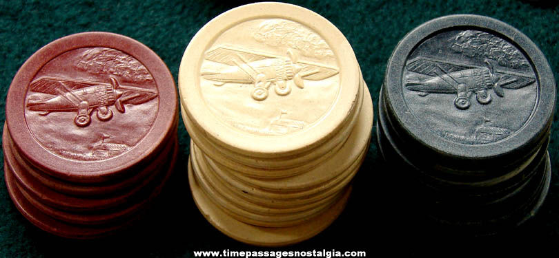 (22) Old Matching Airplane Card Game Poker Chips