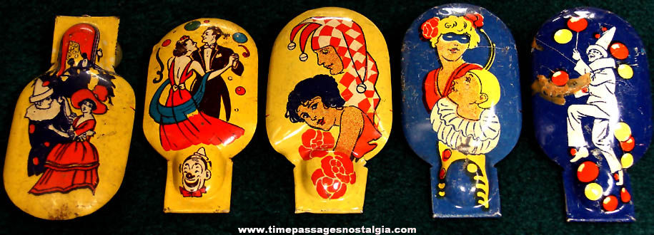 (5) Colorful Old Lithographed Tin Clicker Noisemakers