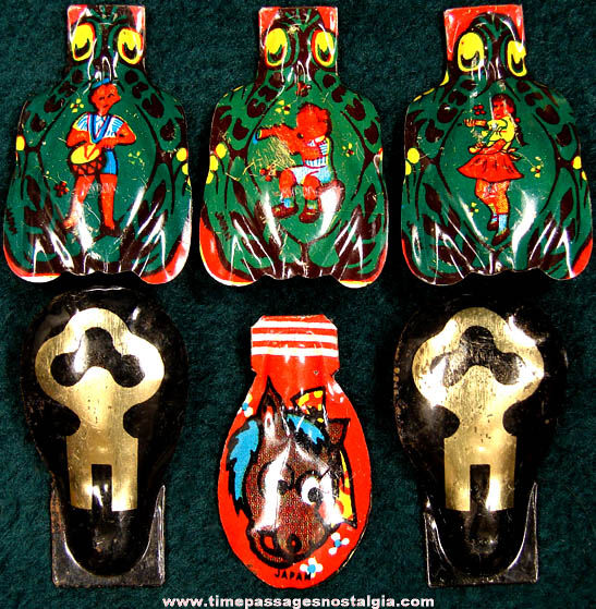 (6) Colorful Old Lithographed Tin Clicker Noisemakers