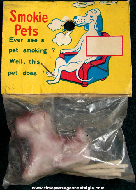 Old Unopened Adams Smokie Pet Ceramic Dog Figure With Cigarettes