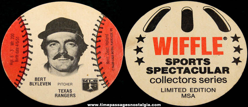 1976 Wiffle Ball Bert Blyleven Texas Rangers Round Baseball Card