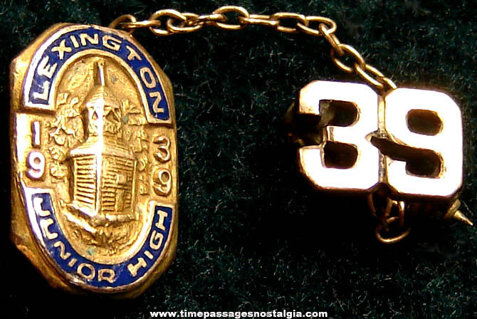 1939 Lexington Massachusetts Junior High School Gold Filled Two Part Pin