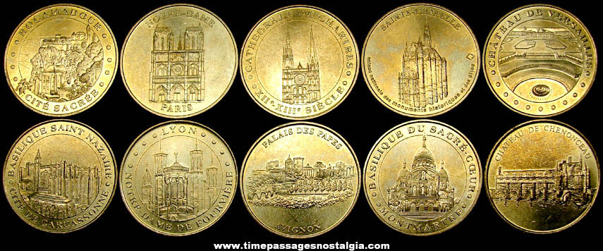 (10) Different Paris France Tourist Limited Edition Brass Medal Coins