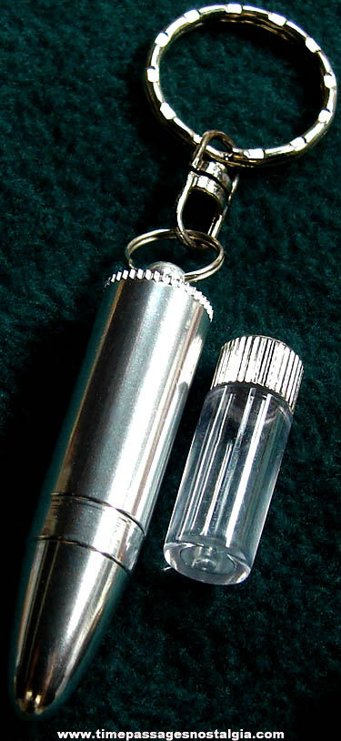 Unused Metal Bullet Shaped Secret Compartment Key Chain With Vial Bottle