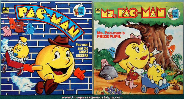 (2) Colorful 1983 Pac-Man & Ms. Pac-Man Character Story Books