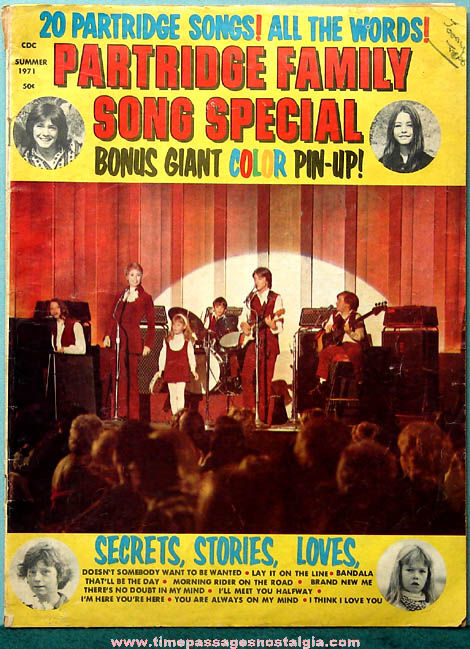 Summer 1971 Partridge Family Song Special Magazine with Color Pin Up