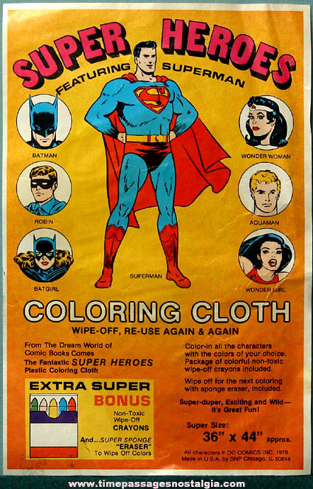 Large ©1978 Super Heroes Character Coloring Cloth