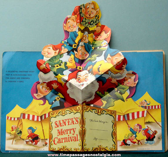 Colorful 1955 Santa’s Merry Carnival Pop Up Children’s Book