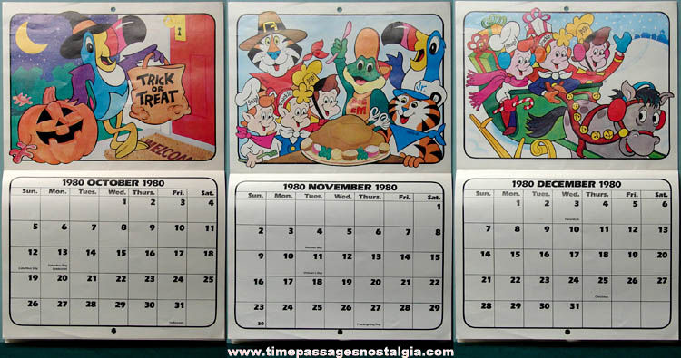 1980 Kellogg’s Cereal Character Advertising Premium Calendar