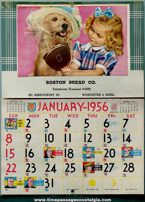 1956 Boston Bread Company Advertising Premium Calendar