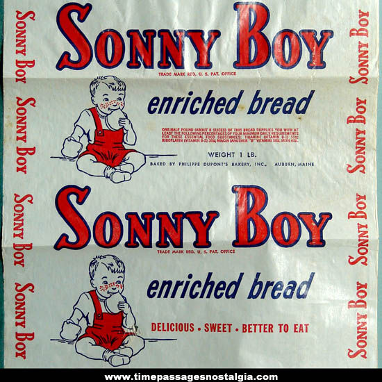 Old Unused Sonny Boy Bread Advertising Waxed Paper Wrappers