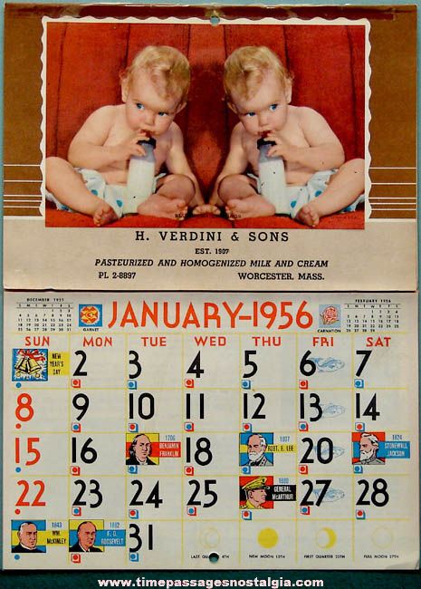 1956 H Verdini Sons Advertising Premium Calendar TPNC