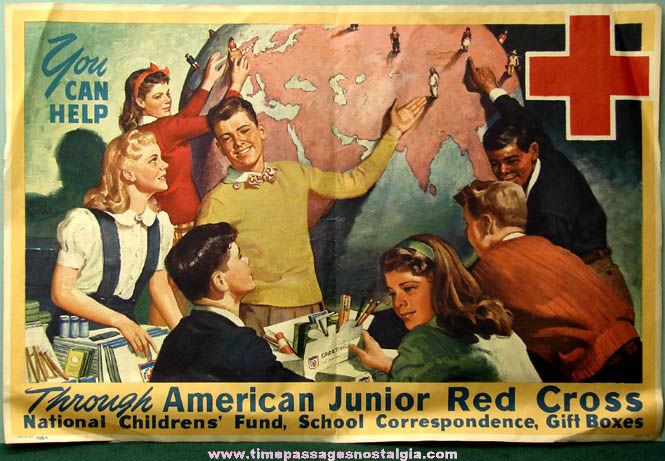 Colorful Old American Junior Red Cross Advertising Poster