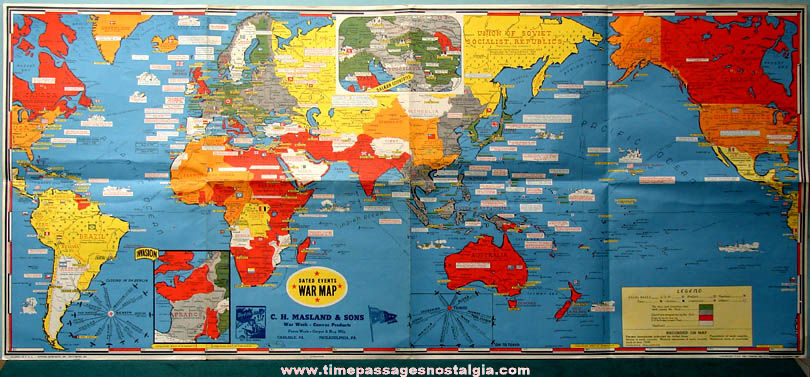 1942 Advertising Premium Dated Events World War II Map & Envelope