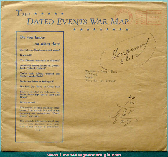 1942 Advertising Premium Dated Events World War II Map & Envelope