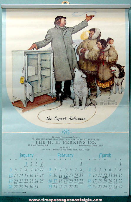 Unused 1975 H. H. Perkins Company Advertising Premium Norman Rockwell Calendar