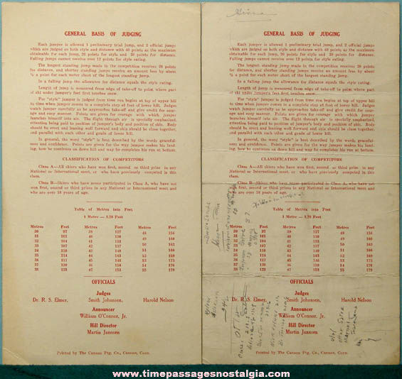 (2) 1934 Norfolk Winter Sports Association Ski Jump Tournament Cards