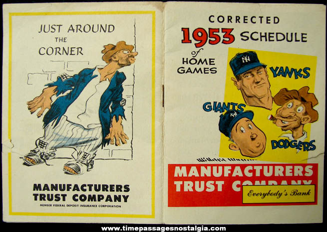 Colorful 1953 New York Baseball Teams Advertising Premium Schedule
