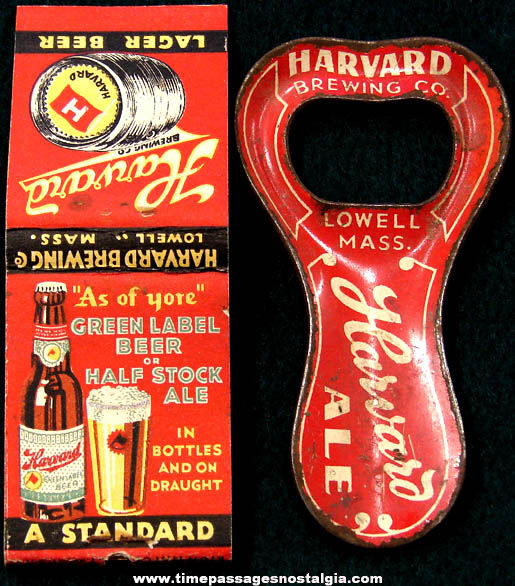 Old Harvard Ale & Beer Advertising Bottle Opener & Match Book