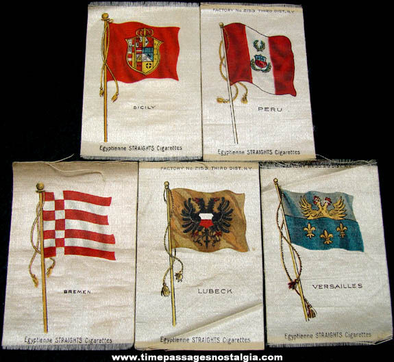 (5) Old Egyptienne Straights Cigarettes Advertising Premium Silk Flags
