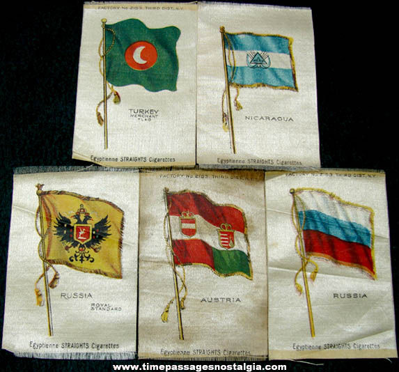 (5) Old Egyptienne Straights Cigarettes Advertising Premium Silk Flags
