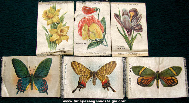 (6) Old Cigarettes Advertising Premium Silk Butterflies & Flowers