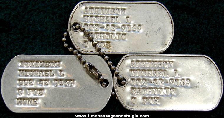 (3) Old Matching United States Military Embossed Metal Dog Tags