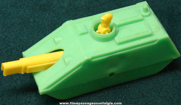 Old Mechanical Hard Plastic Toy Army Tank With Soldier