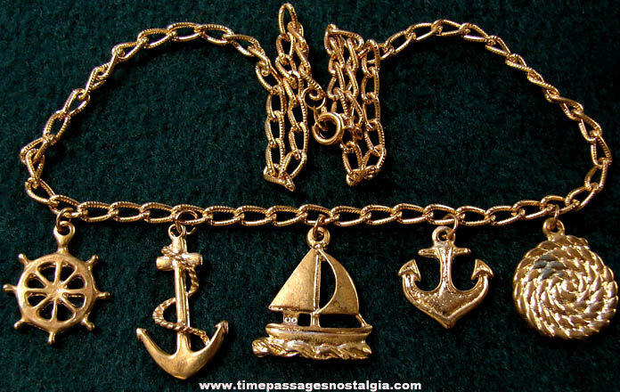 Old Metal Sailing Charm Jewelry Necklace