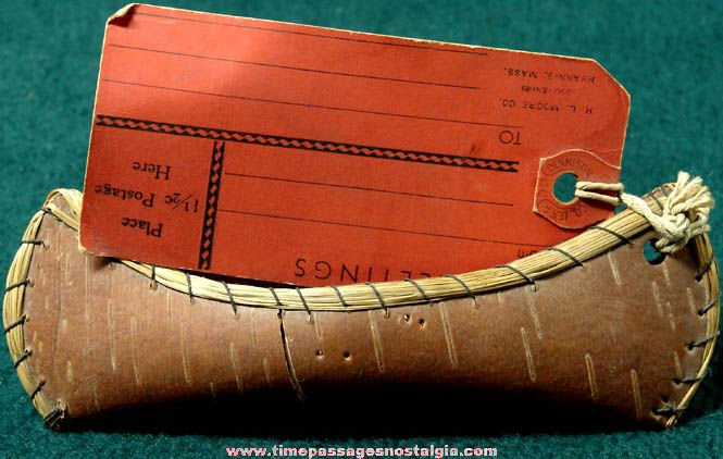 Old Miniature Souvenir Tree Bark Canoe With Mailer Card