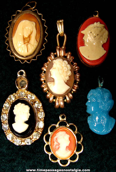 (6) Different Old Cameo Necklace Pendant Charms