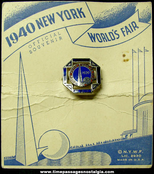 Carded 1939 - 1940 New York World’s Fair Advertising Souvenir Enameled Pin