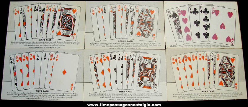 (6) 1939 Playing Card Exhibit Supply Arcade Fortune Cards