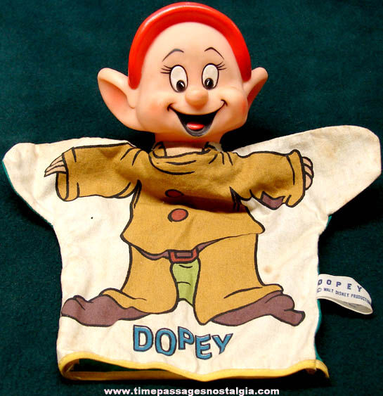 Old Walt Disney Snow White and The Seven Dwarfs Dopey Hand Puppet