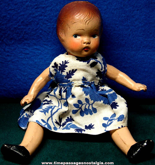 Old Painted Composition Toy Doll With Dress