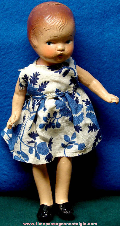 Old Painted Composition Toy Doll With Dress