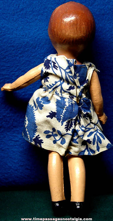 Old Painted Composition Toy Doll With Dress