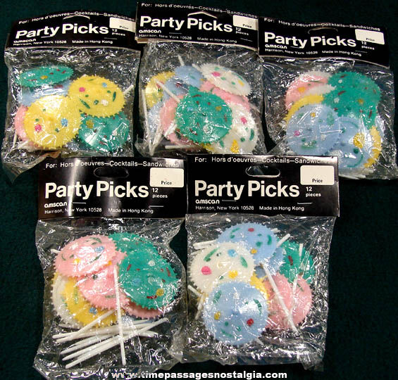 (60) Colorful Old Unused Hard Plastic Umbrella Food or Drink Party Picks