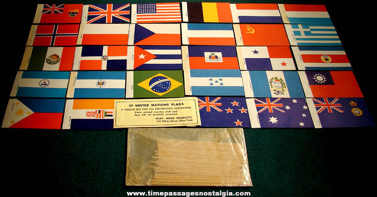 Old Unused Set of (29) Miniature United Nations Country Flags