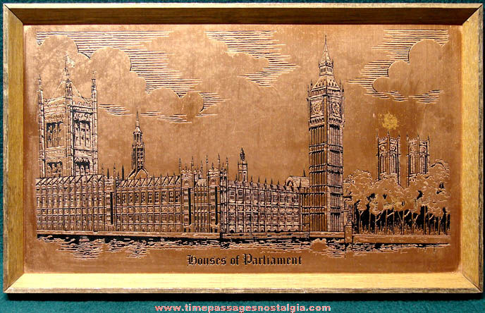 Old Framed British Houses of Parliament Coppercraft Copper Etching