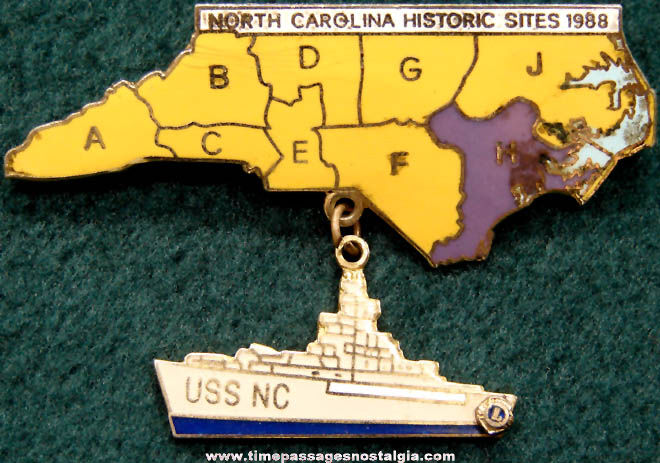 United States Navy U.S.S. North Carolina BB-55 Battleship Lions Club Pin