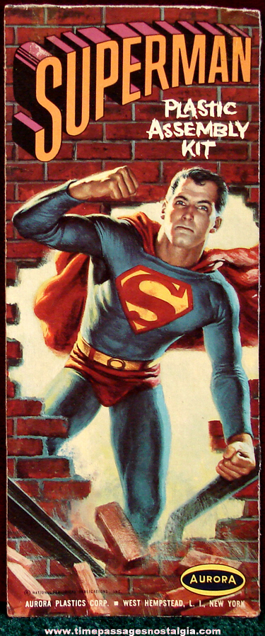 Original Old Superman Aurora Plastic Model Kit Box Cover Panel Art