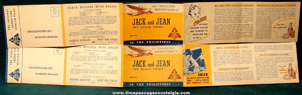 (2) Different Old Jack & Jean Solco Twins Advertising Premium Adventure Booklets