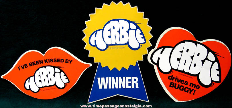 (3) Different Old Unused Walt Disney Herbie Love Bug Advertising Stickers