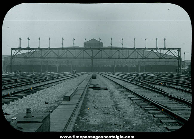 Old Boston South Union Station Railroad Tracks Magic Lantern Glass Photograph Slide