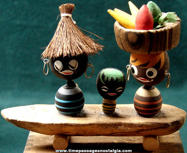 Old Painted Wood Black Family Figurine Caribbean Island Souvenir