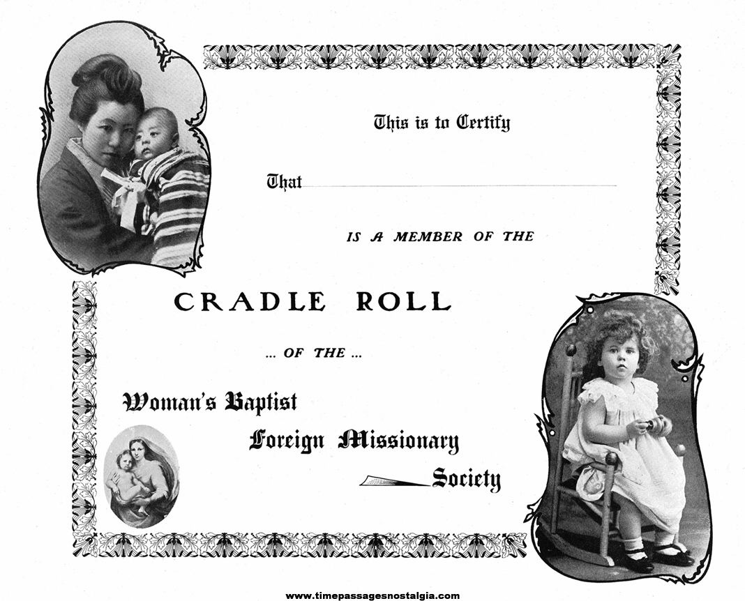 Old Unused Missionary Cradle Roll Certificate & (6) Small Brochures